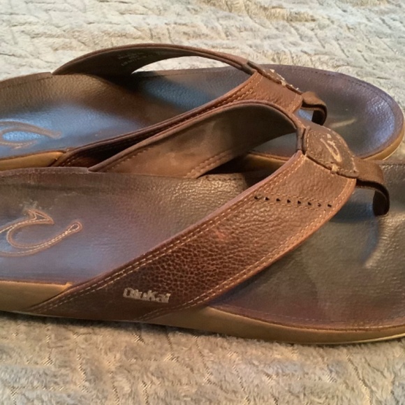 Olukai Nui Men’s Flip Flops Size 11 Brown Leather - Picture 4 of 6
